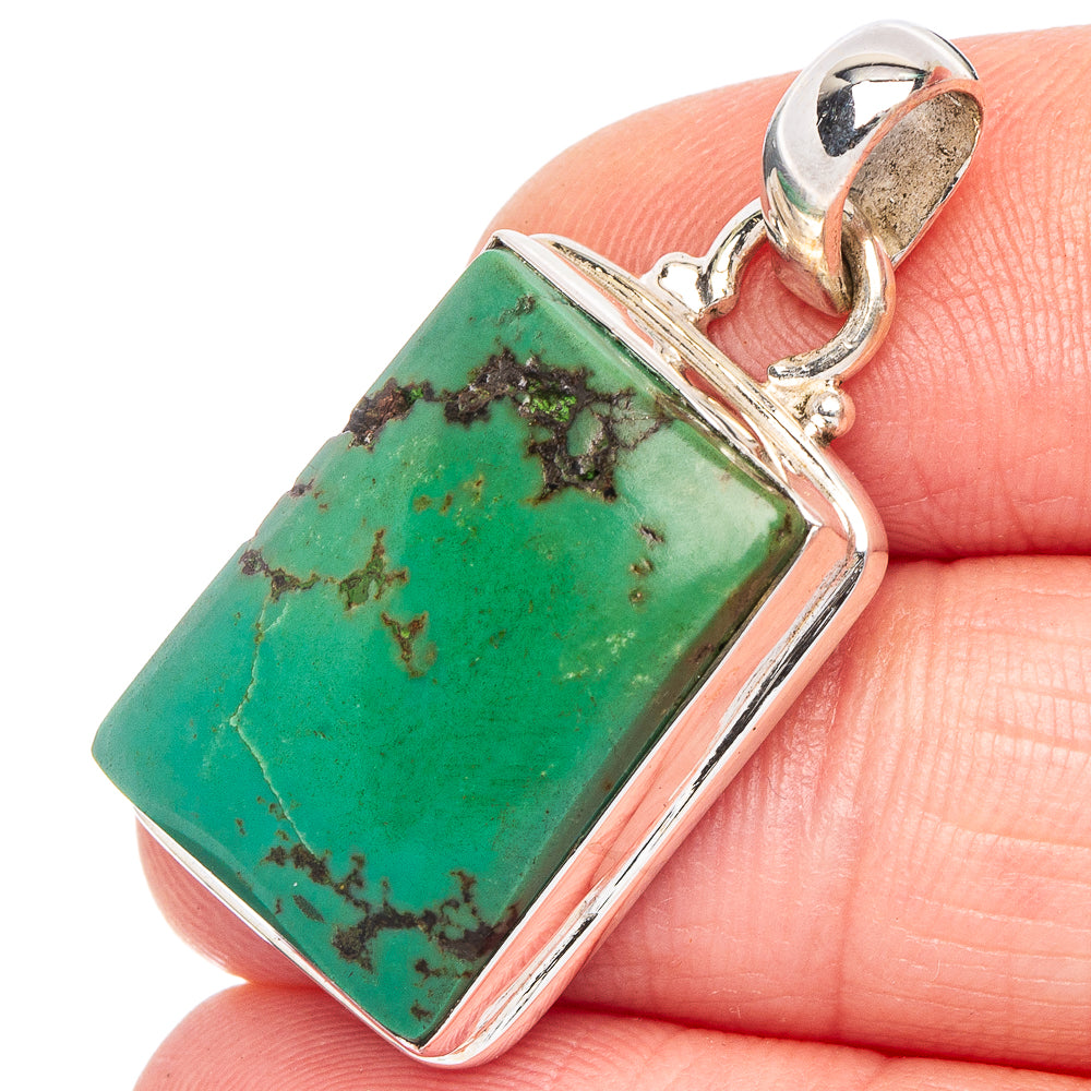 Hebei Spiderweb Turquoise Pendant 1 1/4" (.925 Sterling Silver)