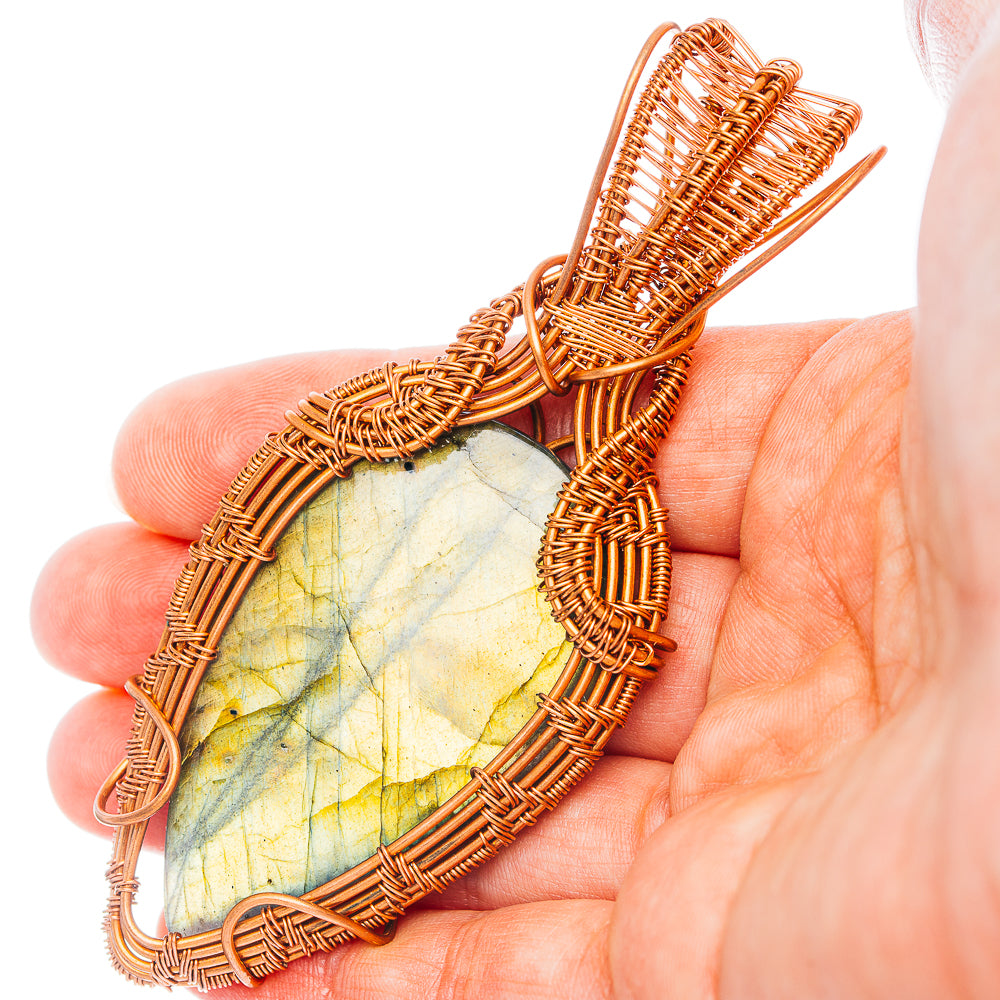 Labradorite Wire Wrap Pendant 3 3/4" (Copper)