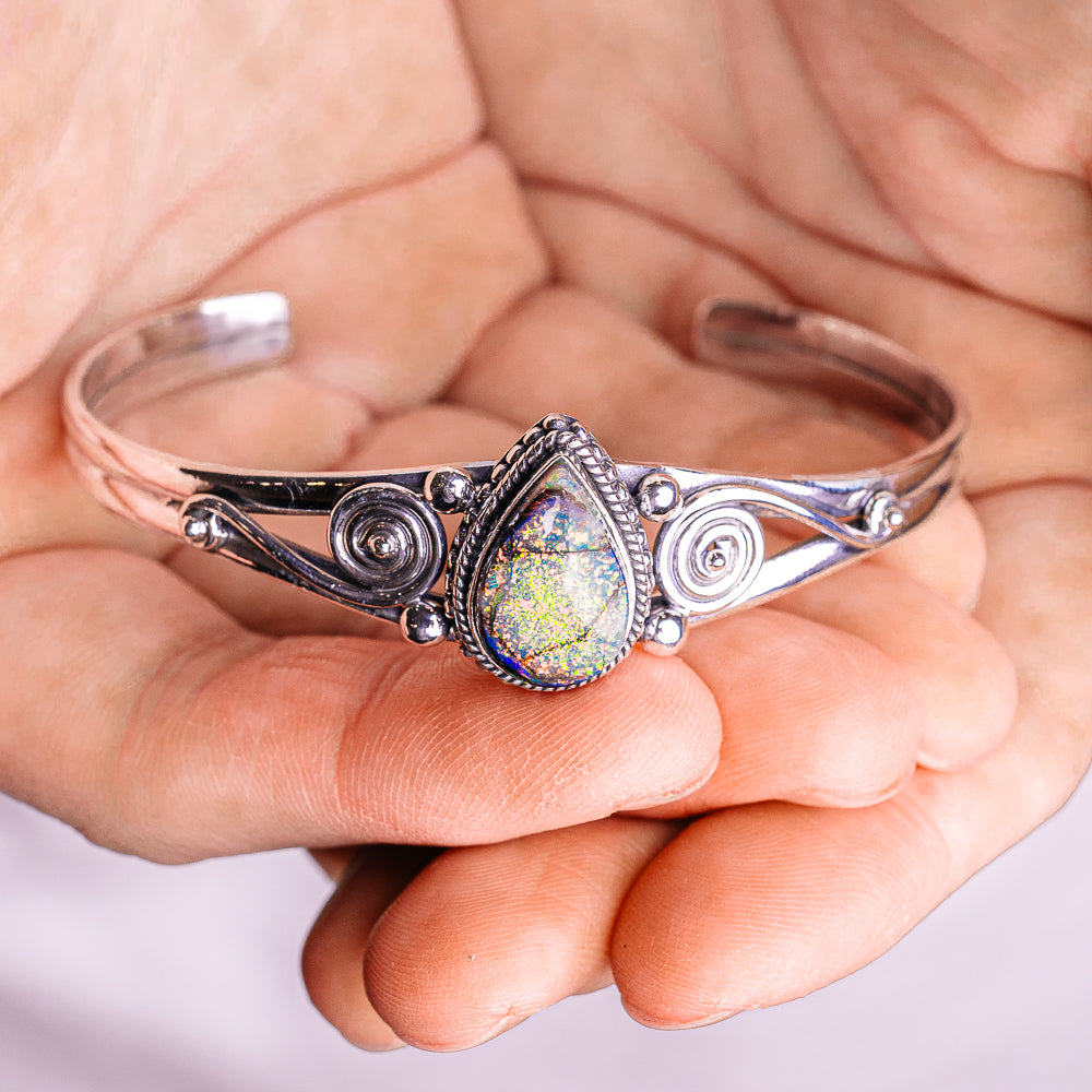 Sterling Opal Cuff Bracelet Adjustable (.925 Sterling Silver)