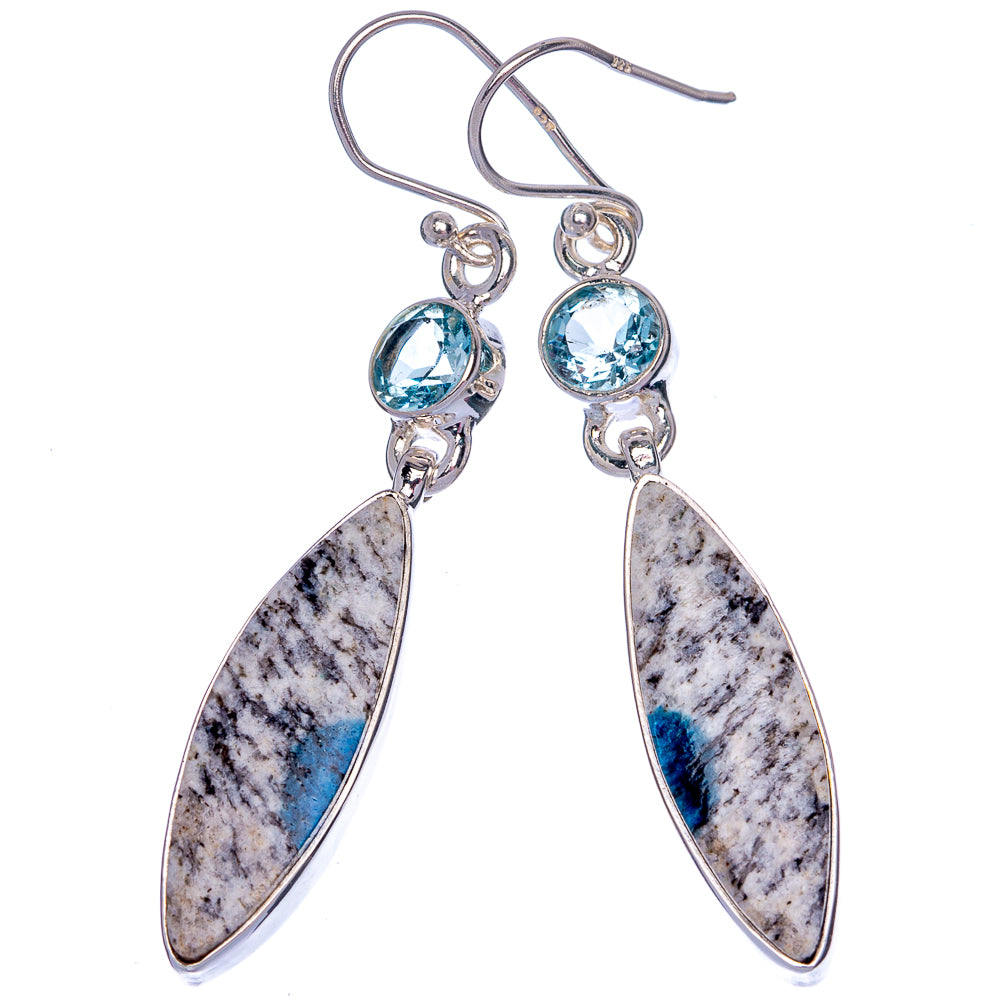 K2 Blue Azurite, Blue Topaz Earrings 2 1/8" (925 Sterling Silver) E433094