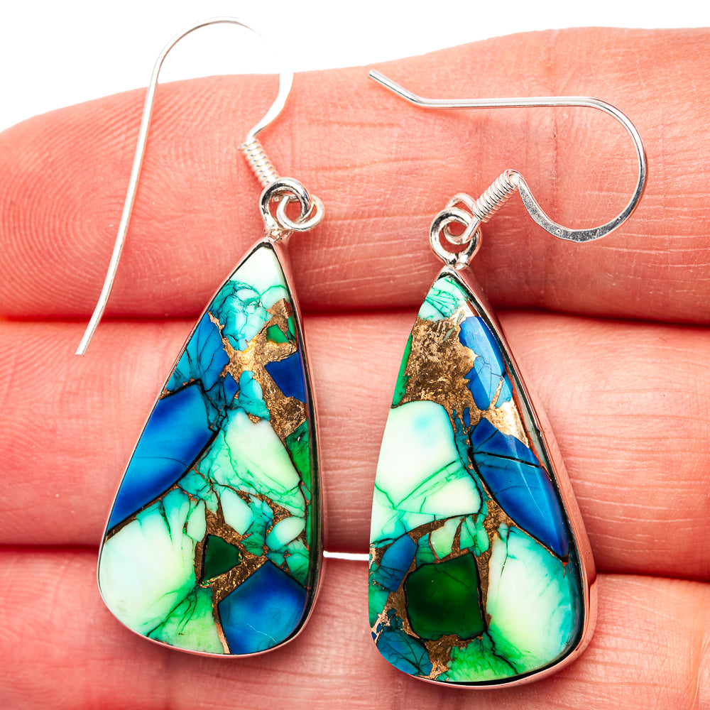 Premium Peacock Dahlia Turquoise Earrings 1 3/4" (.925 Sterling Silver)