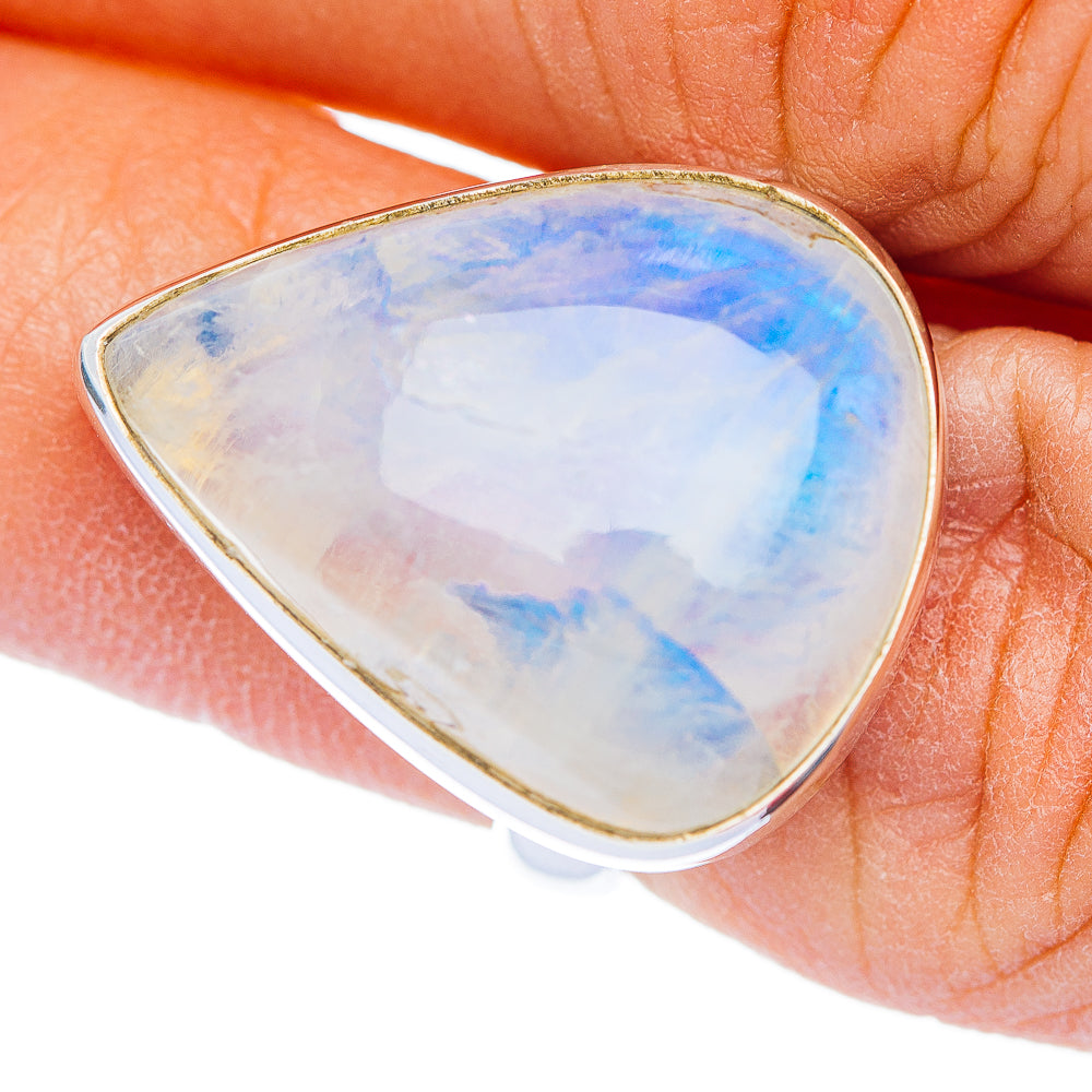 Premium Rainbow Moonstone Ring Size 6.25 Adjustable (.925 Sterling Silver)