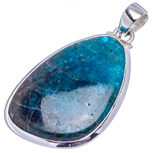 Oval apatite pendant with bright blue gemstone and polished .925 sterling silver frame