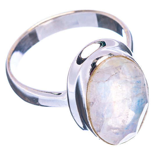 Sterling silver moonstone ring, oval stone in raised setting with bright iridescence
