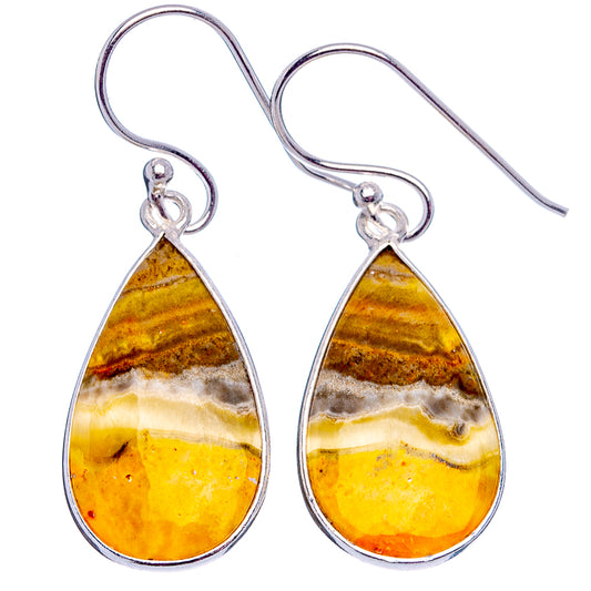 Bumblebee jasper teardrop dangle earrings, .925 sterling silver with warm banded yellow stone