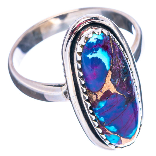 925 sterling silver oval turquoise ring with purple-blue multicolor cabochon