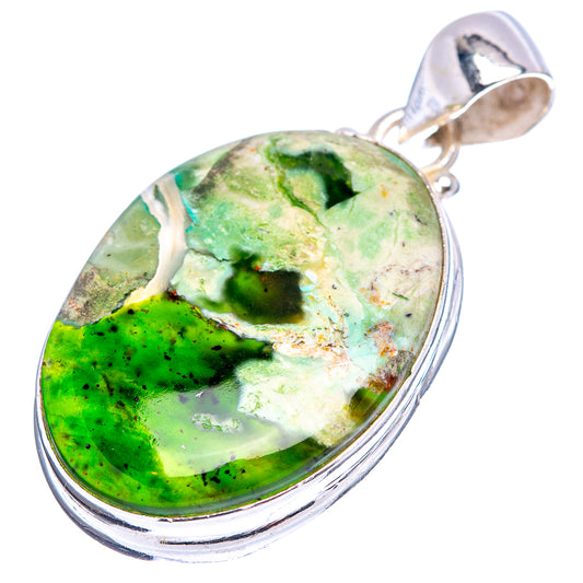 Sterling silver oval pendant with green chrome chalcedony cabochon and bail loop