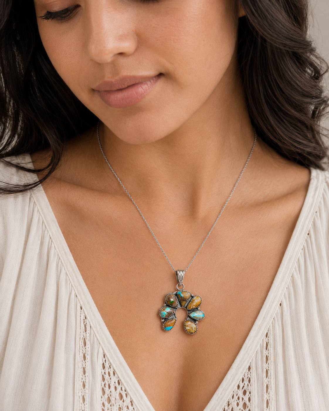 Exclusive Ribbon Royston Turquoise Pendant 1 3/4" (.925 Sterling Silver)