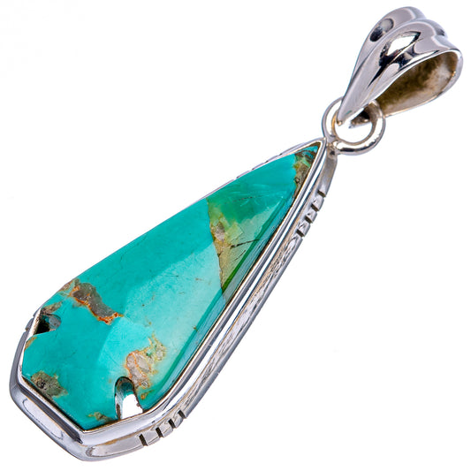 Sterling silver turquoise teardrop pendant with textured side detailing and bail loop