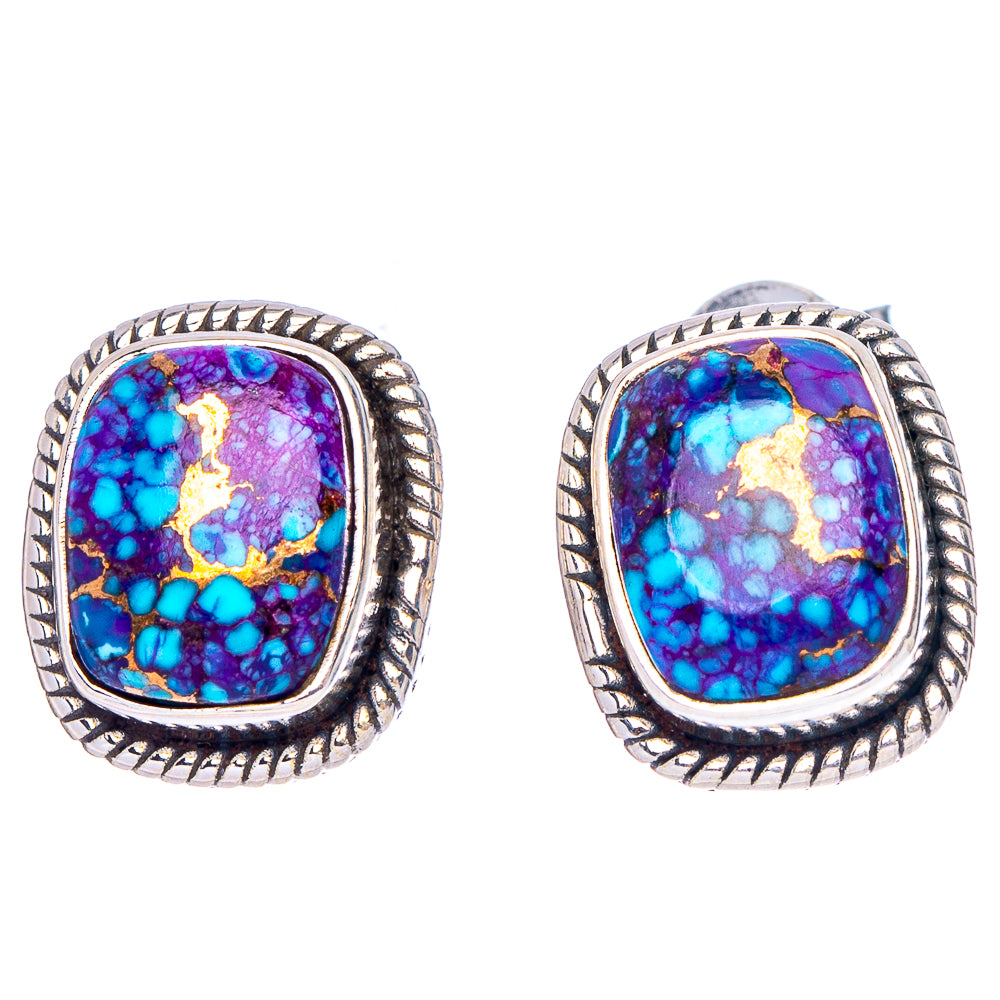 Purple Copper Turquoise Earrings 1/2" (.925 Sterling Silver)