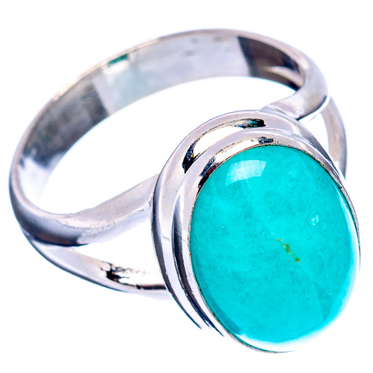 Sterling silver amazonite ring with turquoise oval cabochon bezel, side view