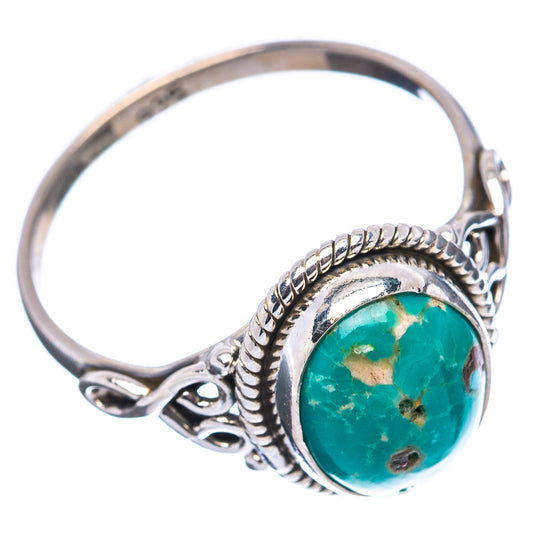 Sterling silver ring with teal oval turquoise stone, rope detail, size 6.25