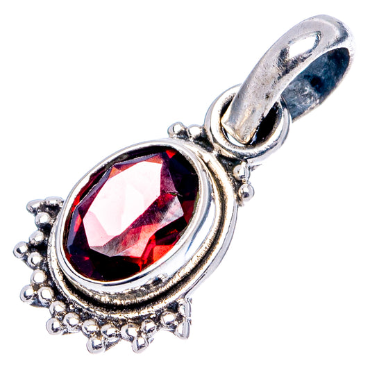 Garnet dainty pendant .925 sterling silver with oval red gemstone and beaded halo