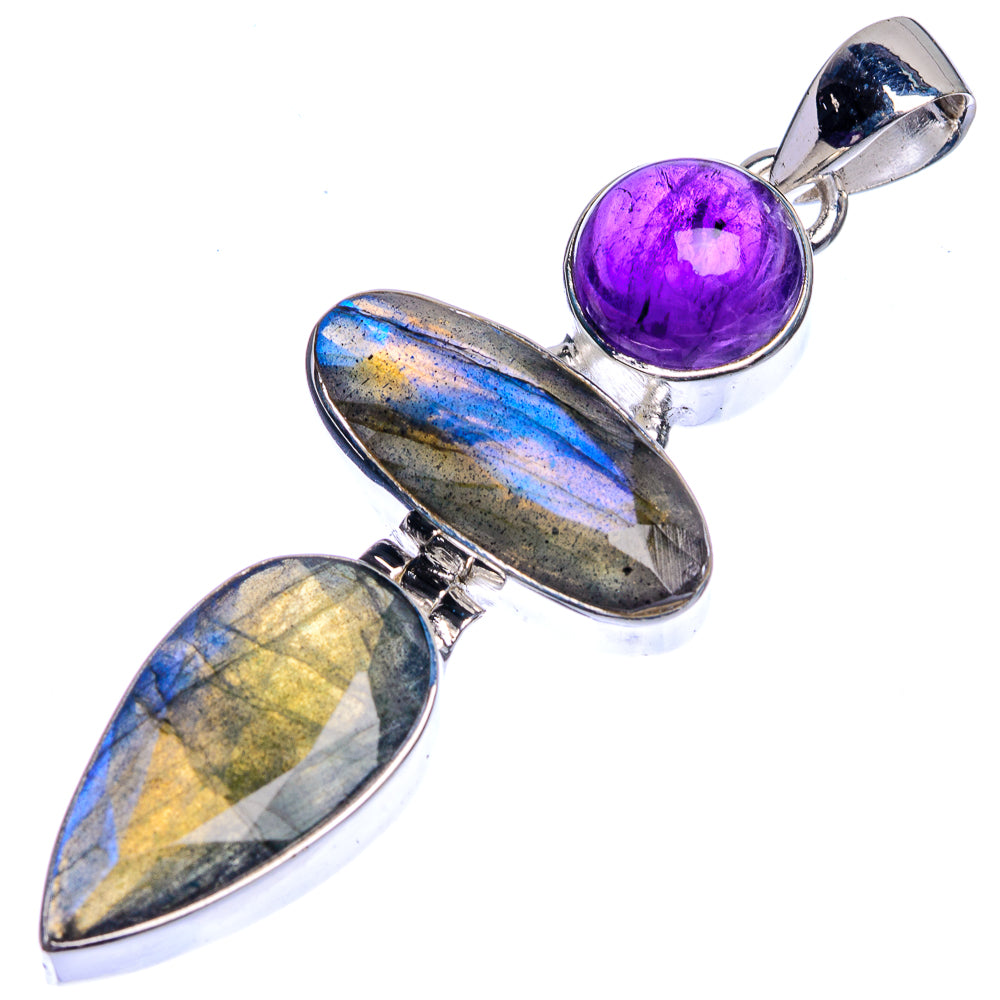 Labradorite, Amethyst Pendant 2 1/4" (925 Sterling Silver) P39736