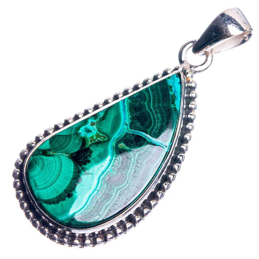 Teardrop gemstone pendant with blue-green malachite-chrysocolla in sterling silver setting
