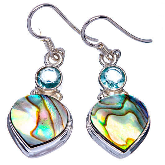 Abalone Shell, Blue Topaz Earrings 1 3/8" (925 Sterling Silver) E433401