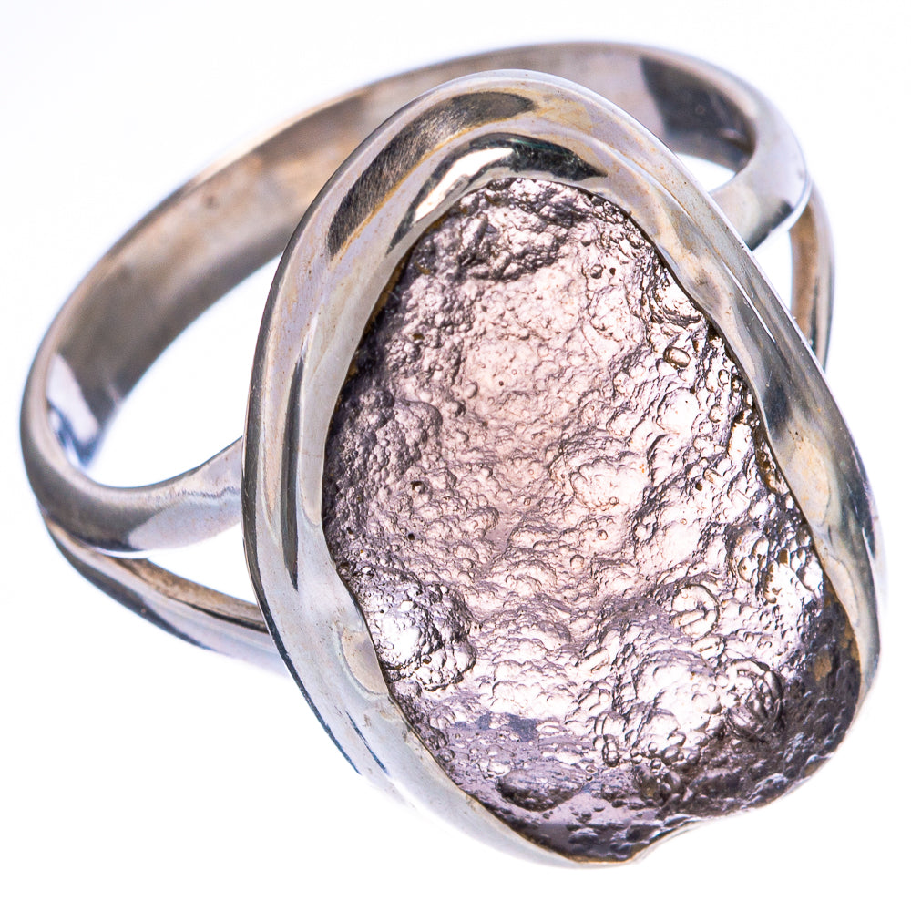 Sterling silver ring with silvery metallic teardrop stone, polished bezel