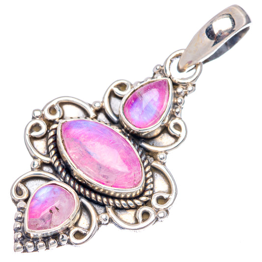 Pink moonstone pendant .925 sterling silver with three teardrop stones and round bail