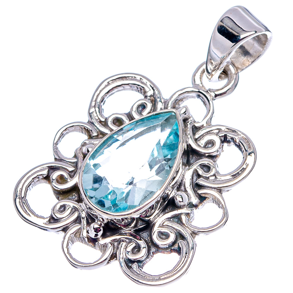 Premium Blue Topaz Pendant 1 1/4" (.925 Sterling Silver)