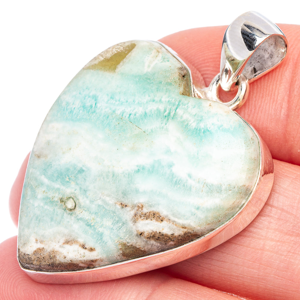 Blue Aragonite Heart Pendant 1 1/2" (925 Sterling Silver) P44594