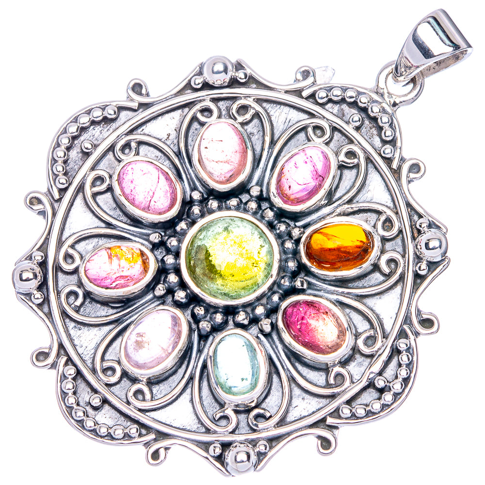 Signature Natural Multi-Tourmaline Flower Pendant 1 7/8" (925 Sterling Silver) P41827
