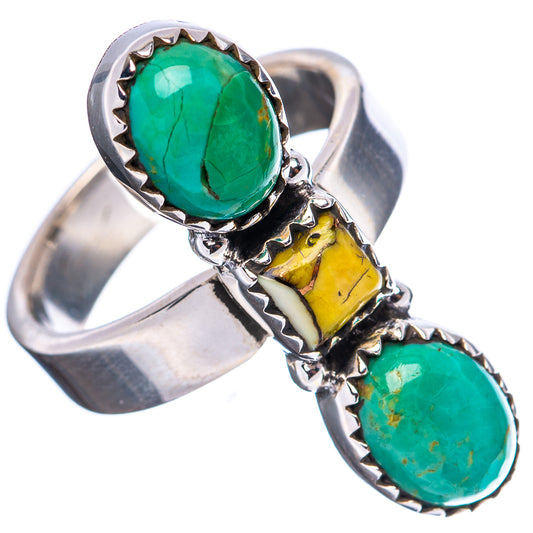 Sterling silver ring with two oval turquoise and one yellow stone