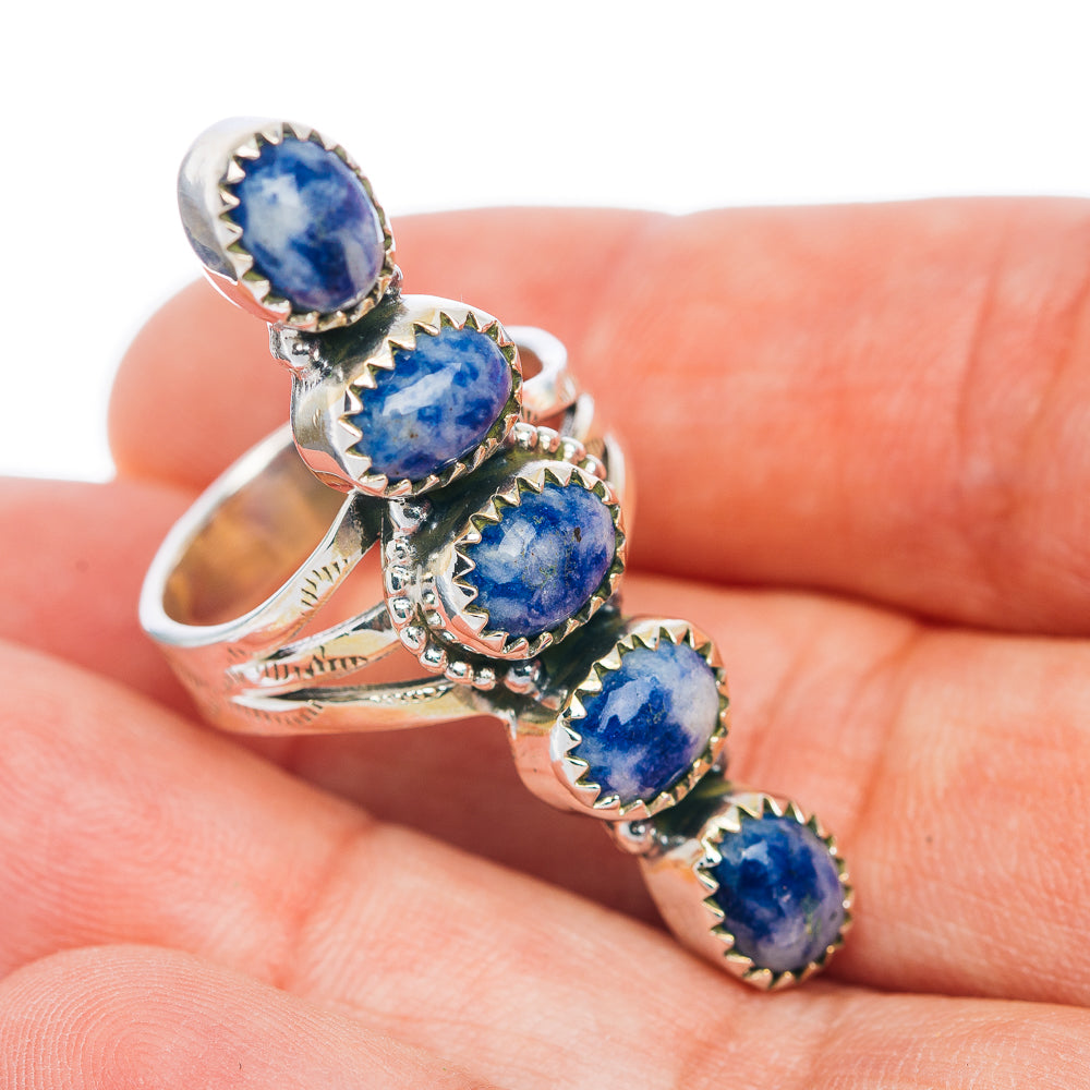 Premium 5-Gemstone Finger Shield Sodalite Ring Size 7.75 (.925 Sterling Silver)