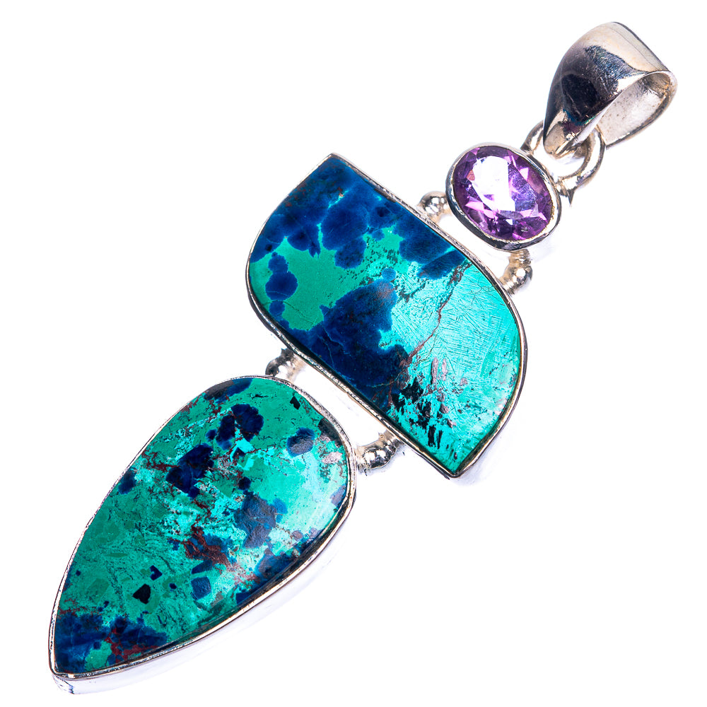 Azurite, Amethyst Pendant 2 1/8" (925 Sterling Silver) P39149