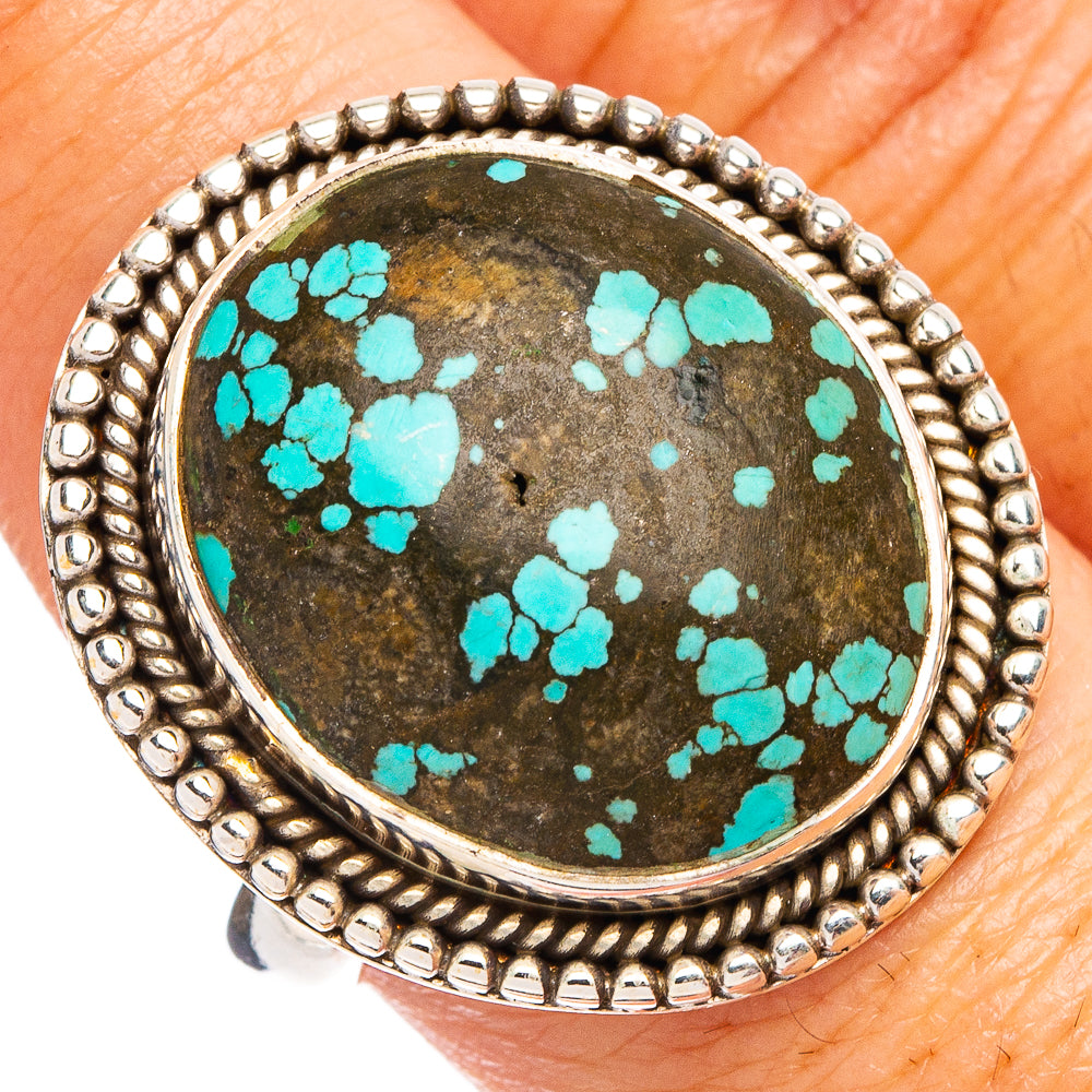 Hebei Spiderweb Turquoise Ring Size 10.75 (.925 Sterling Silver)
