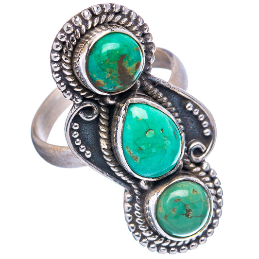 Ornate turquoise cabochon triple-stone sterling silver ring with split band, side view
