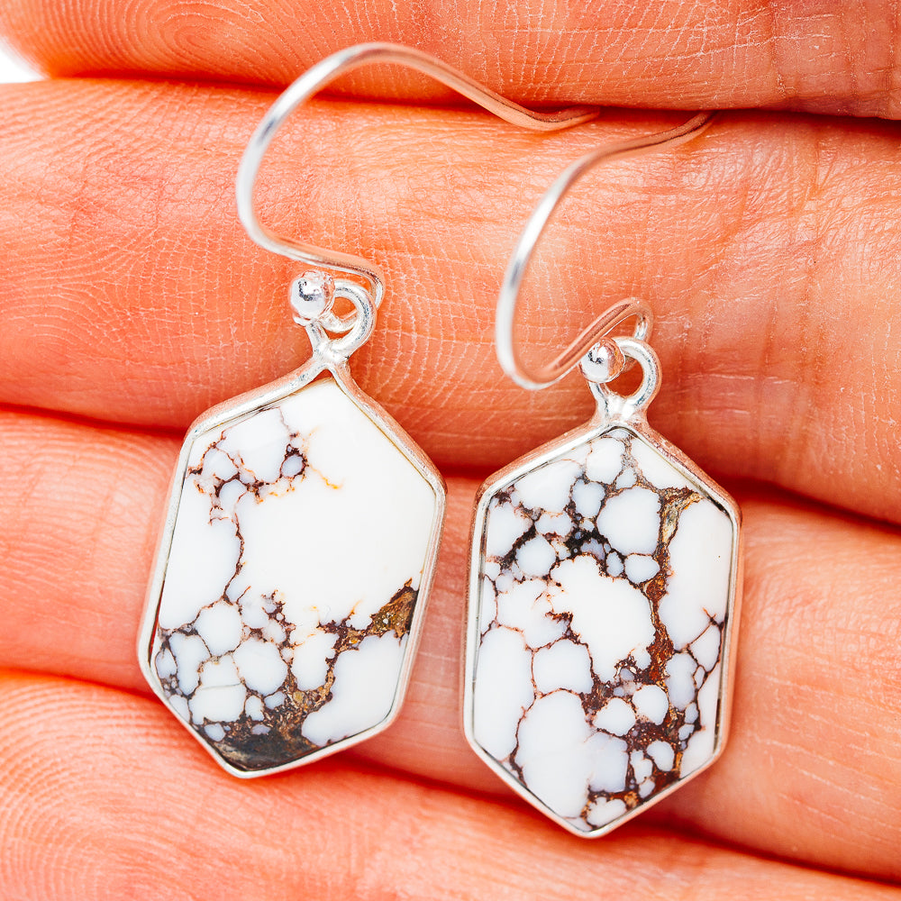 White Horse Jasper Earrings 1 3/8" (.925 Sterling Silver)