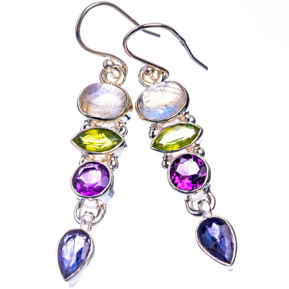 Rainbow Moonstone, Peridot, Amethyst, Tanzanite Earrings 2" (925 Sterling Silver) E432445