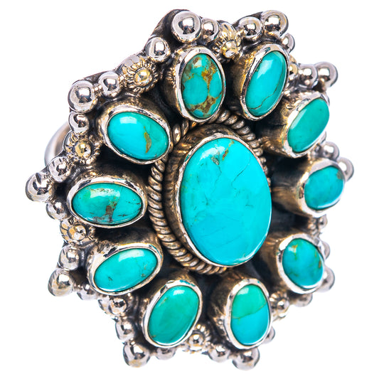 Turquoise oval stone cluster ring on .925 sterling silver band with beadwork