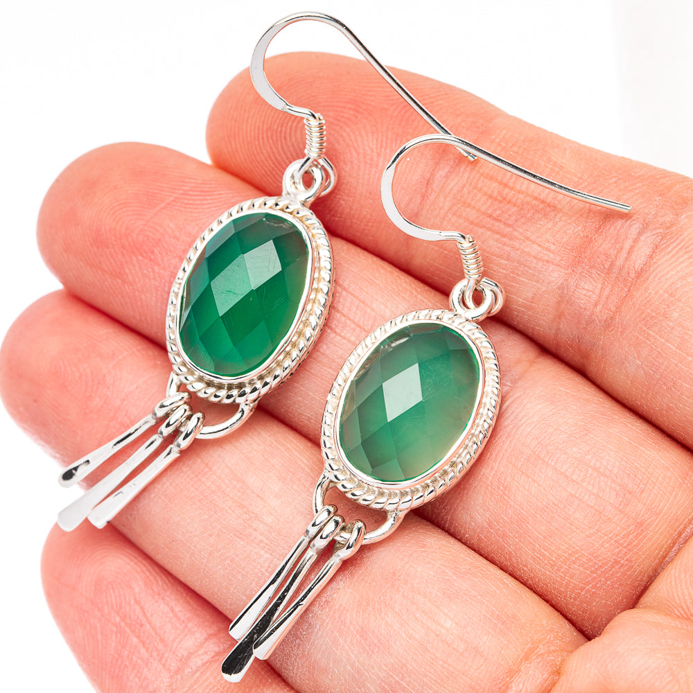 Premium Green Onyx Earrings 1 7/8" (925 Sterling Silver) E2528