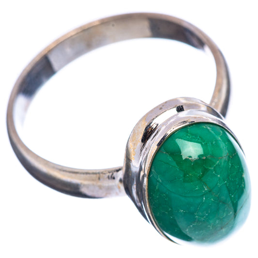 Variscite green oval cabochon ring on .925 sterling silver band, side view