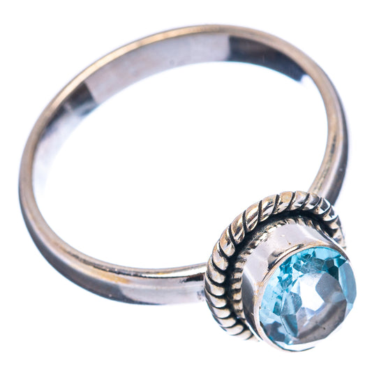 Blue topaz oval ring with rope band detail, .925 sterling silver, size 6.5