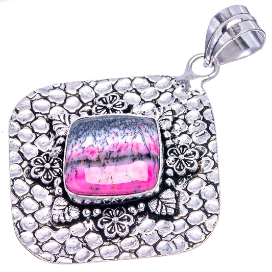 German silver heart pendant with pink opal cabochon and openwork floral frame bail
