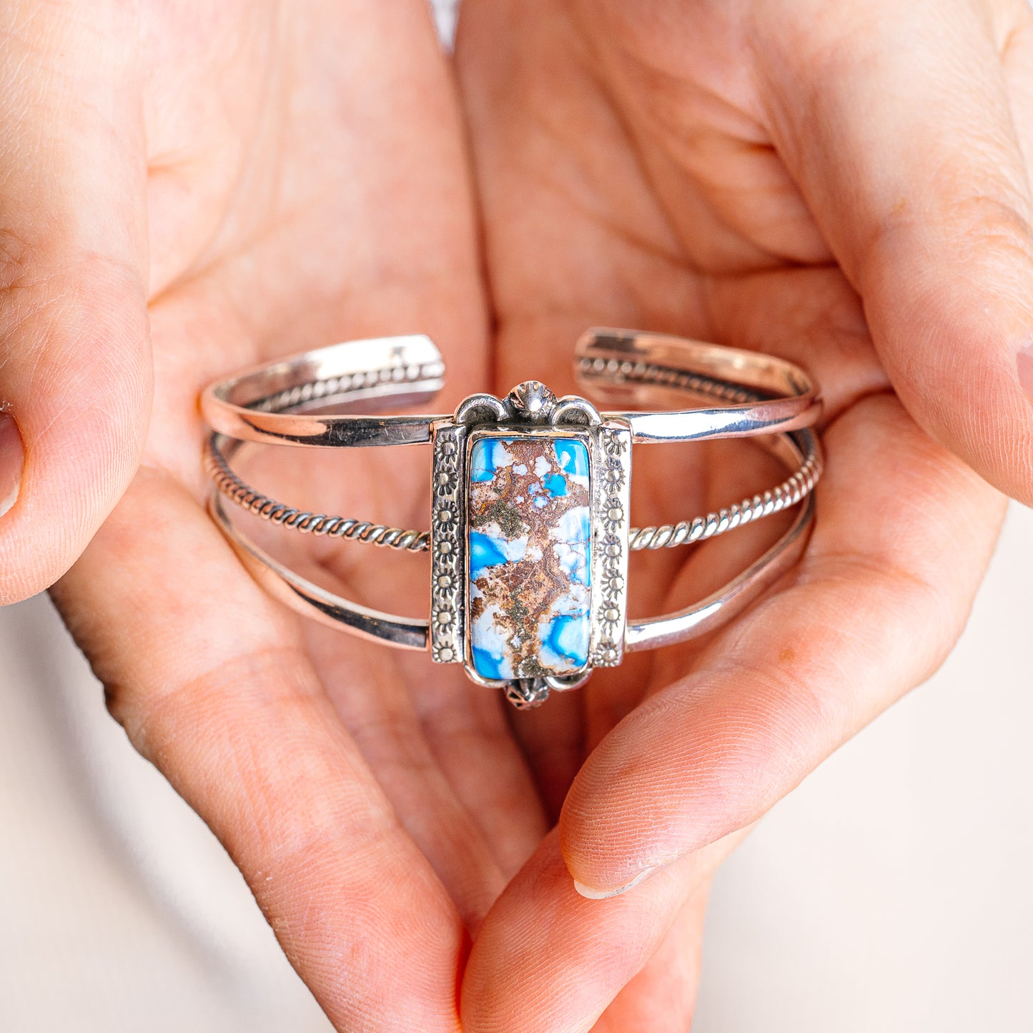 Golden Hills Turquoise Cuff Bracelet Adjustable (.925 Sterling Silver)