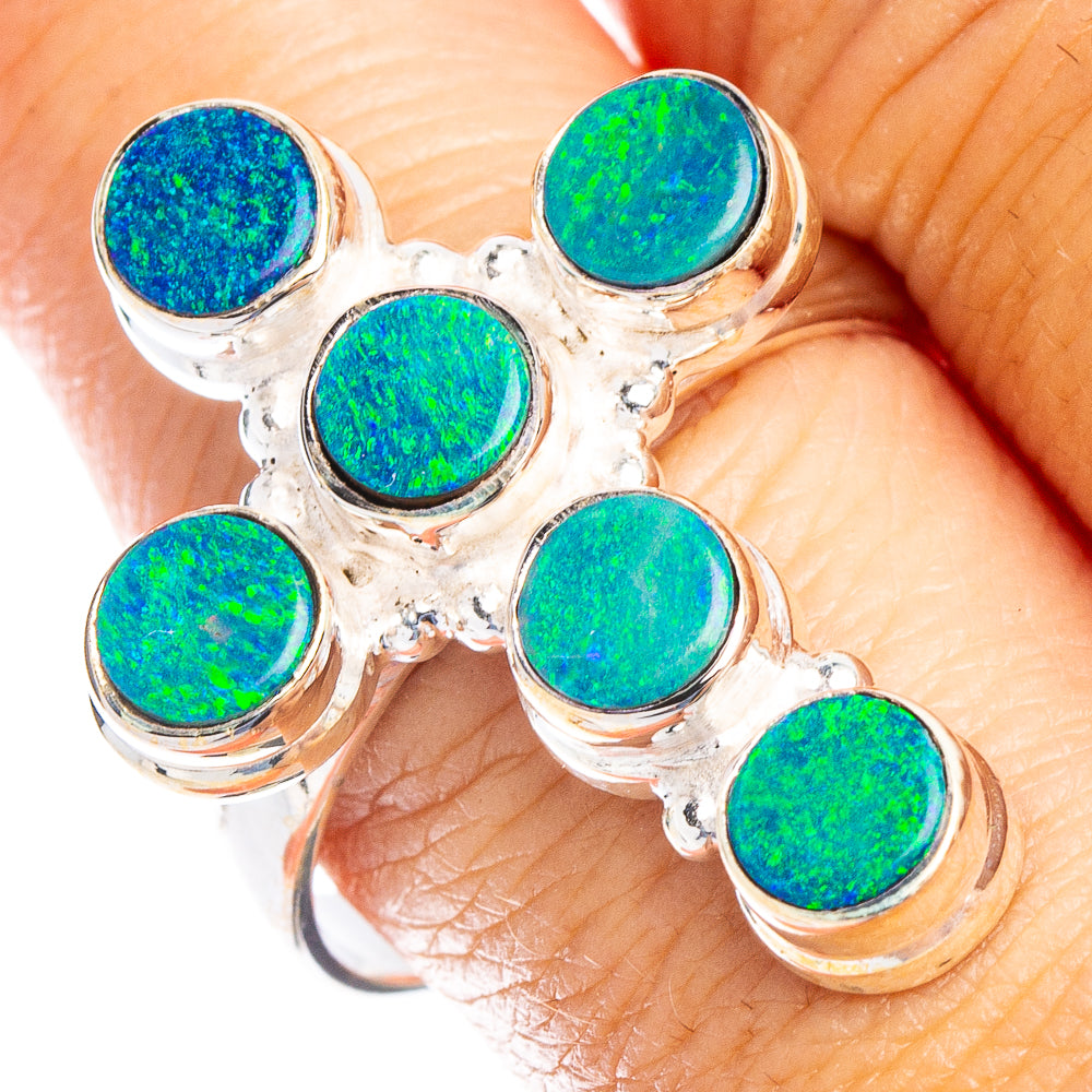 Rare Doublet Opal Cross Ring Size 9.75 (925 Sterling Silver) R6705