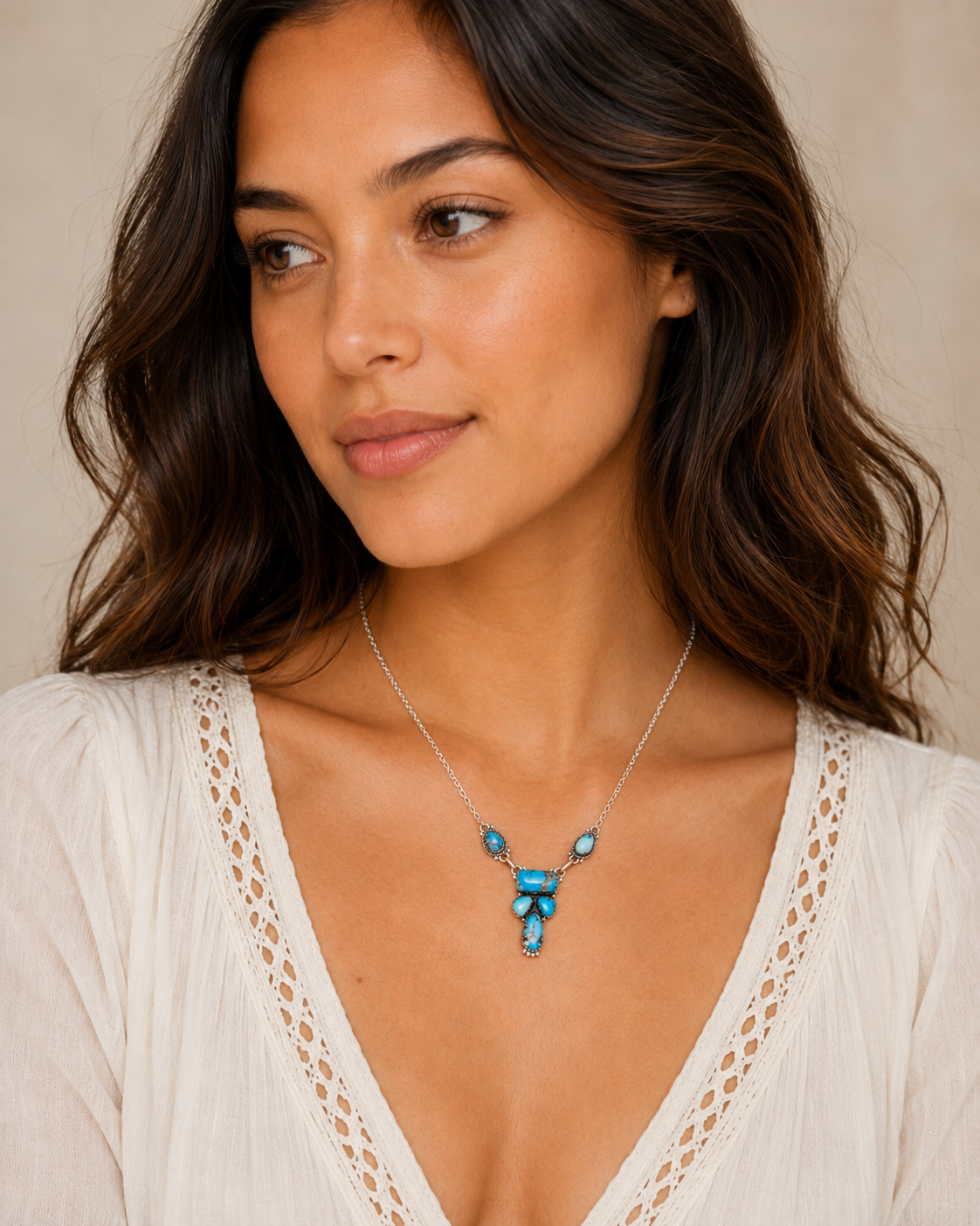 Southwestern Style Golden Hills Turquoise Necklace 18" (.925 Sterling Silver)