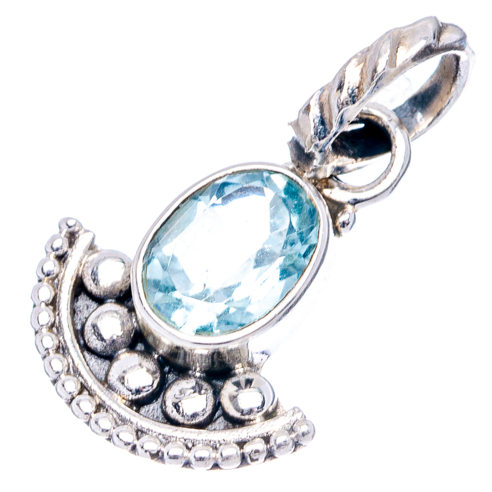 Dainty Blue Topaz Pendant 7/8" (.925 Sterling Silver)