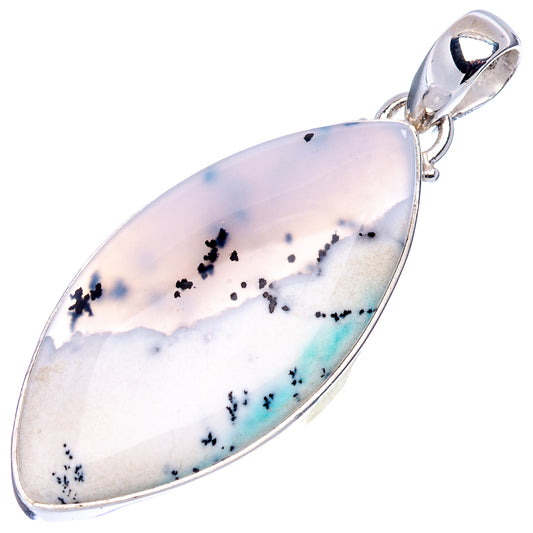 Sterling silver dendritic opal pendant teardrop cabochon with loop bail, angled view