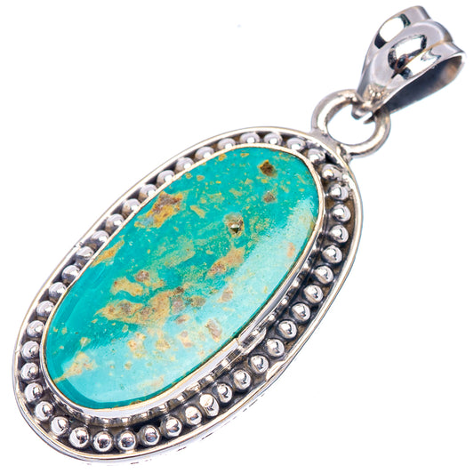 Sterling silver turquoise oval pendant with beaded bezel and open ring bail
