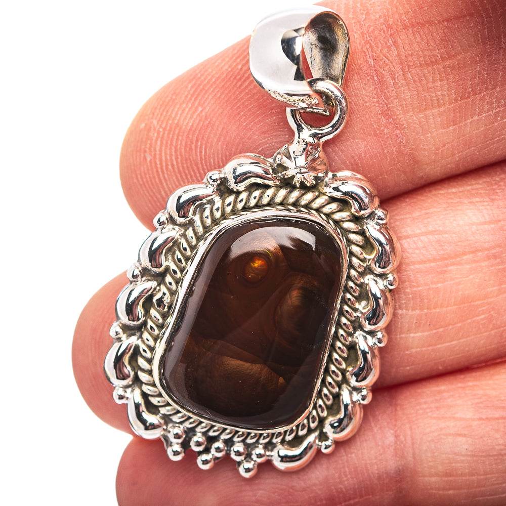 Premium Southwestern Style Mexican Fire Agate Pendant 1 1/2" (.925 Sterling Silver)