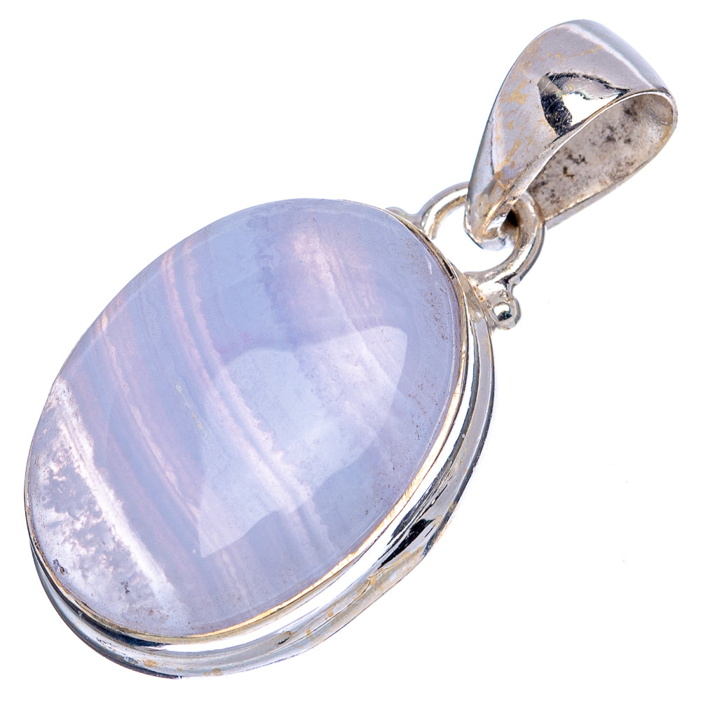 Blue Lace Agate Pendant 1 1/4" (.925 Sterling Silver)