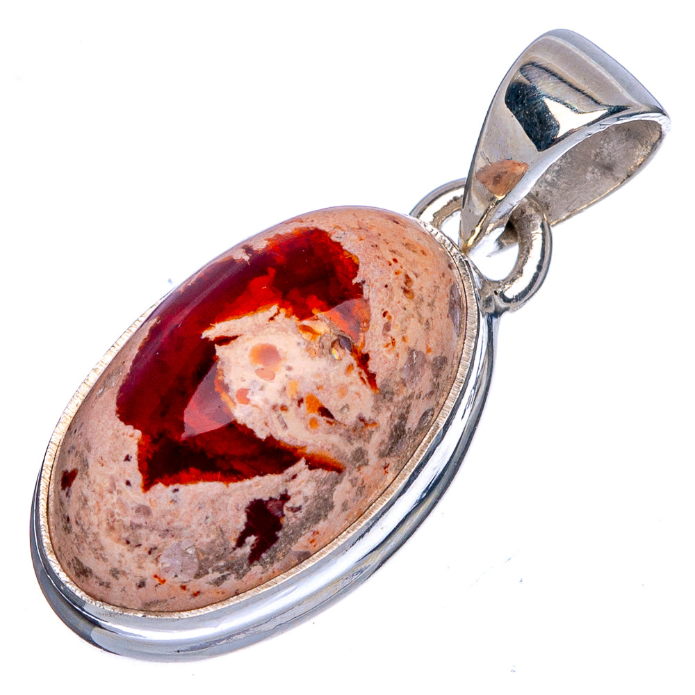 Oval fire opal pendant with 925 sterling silver bezel and top bail