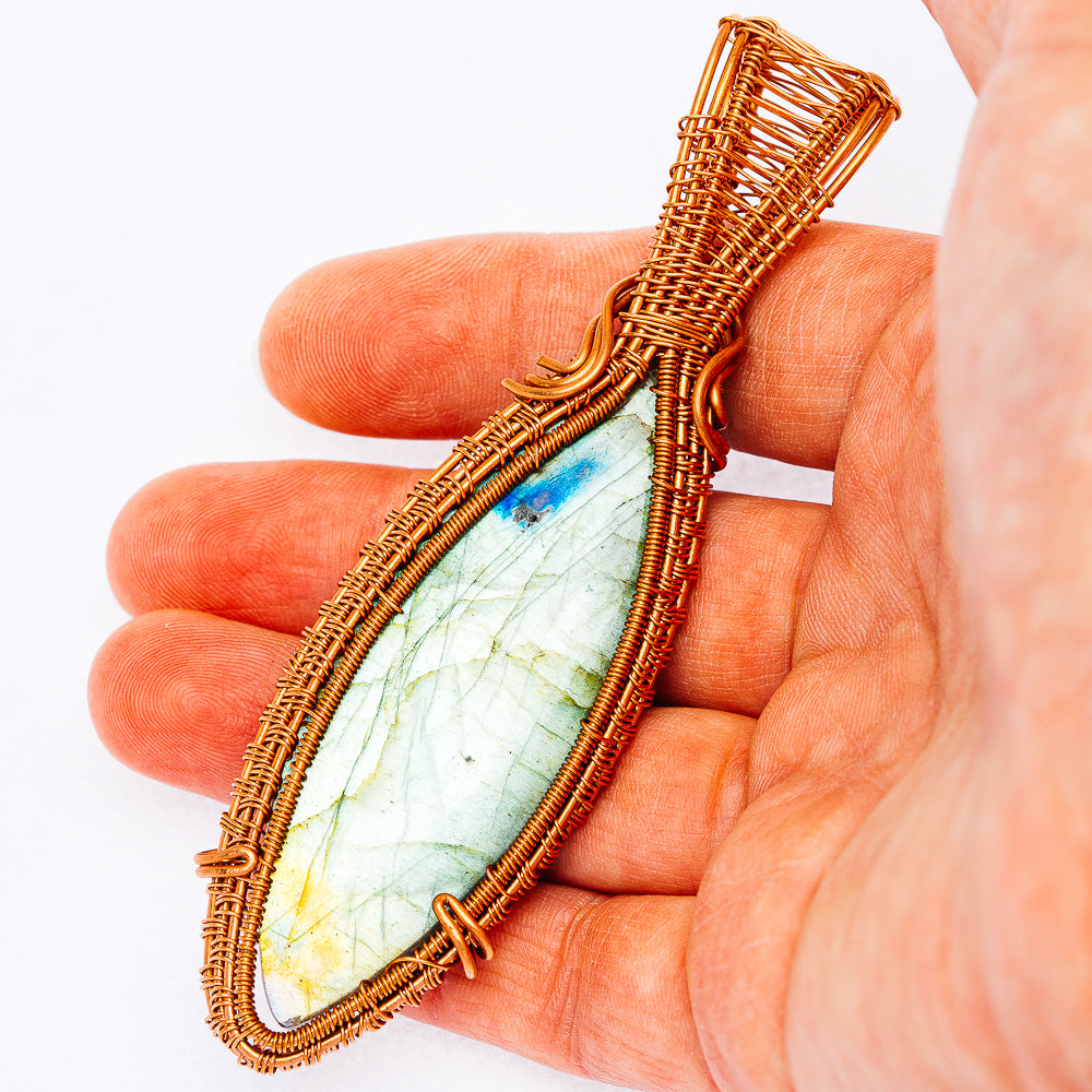 Labradorite Wire Wrap Pendant 3 3/4" (Copper)