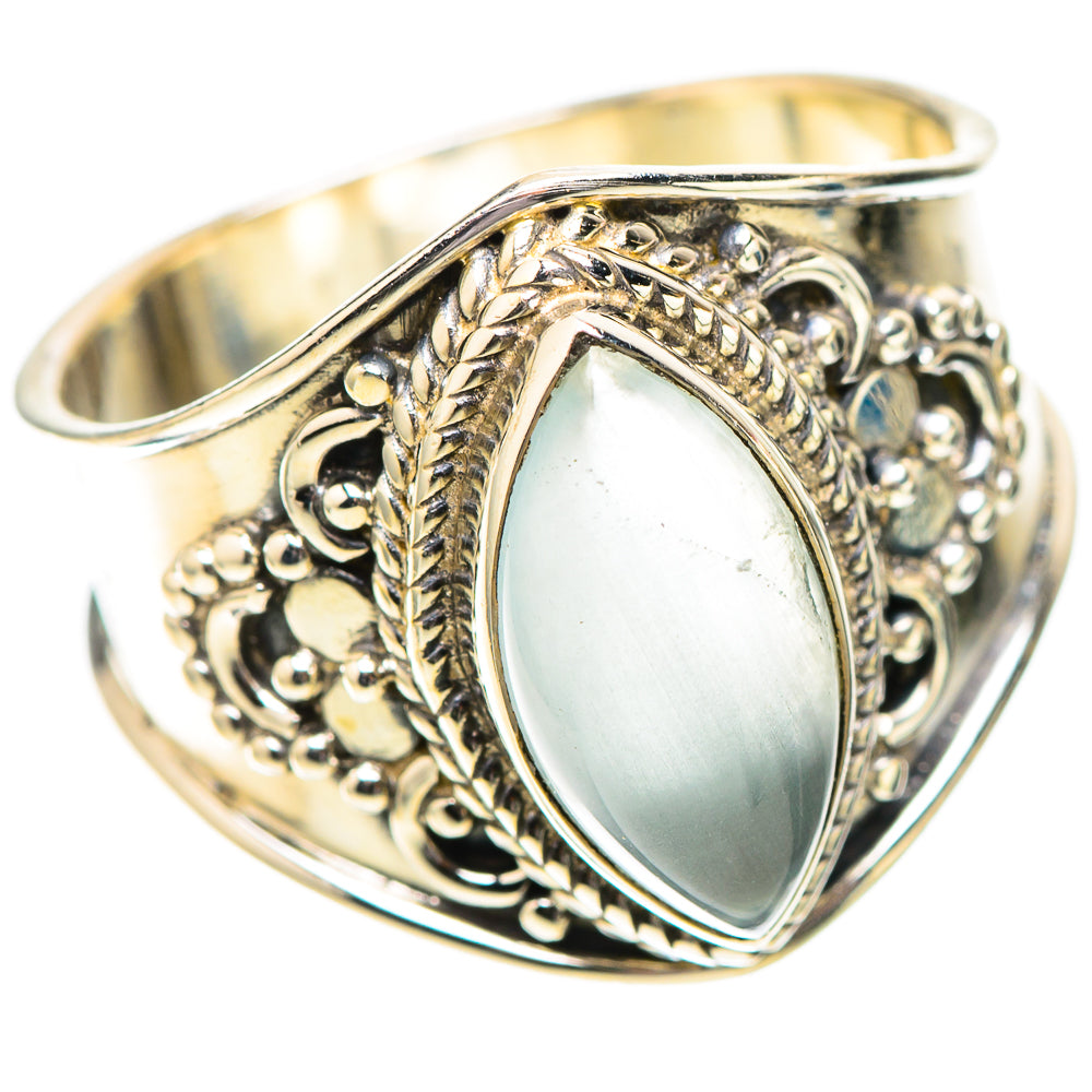 Oval light blue gemstone set in 925 sterling silver with detailed side filigree, size 9