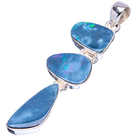 Sterling silver opal doublet pendant with two blue ovals and one teardrop bail