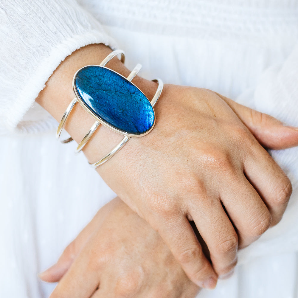 Labradorite Cuff Bracelet (925 Sterling Silver) BR90290